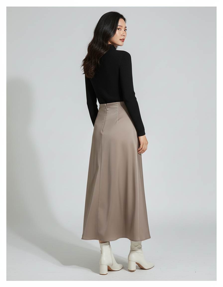 Jupe Longue Beige Satinée Fluide