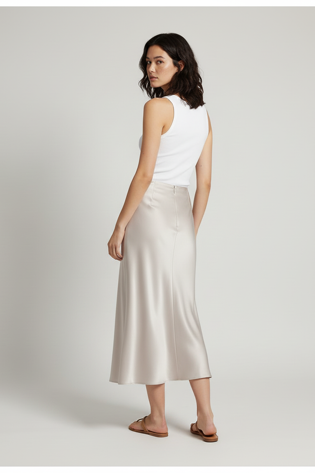 Jupe Longue Satinée Beige Chic