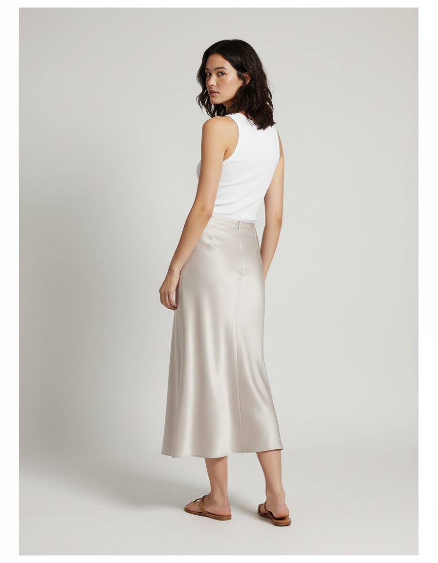 Jupe Longue Satinée Beige Chic