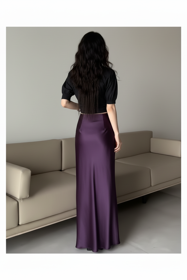 Jupe Longue Pourpre Soie Glacée Fluide