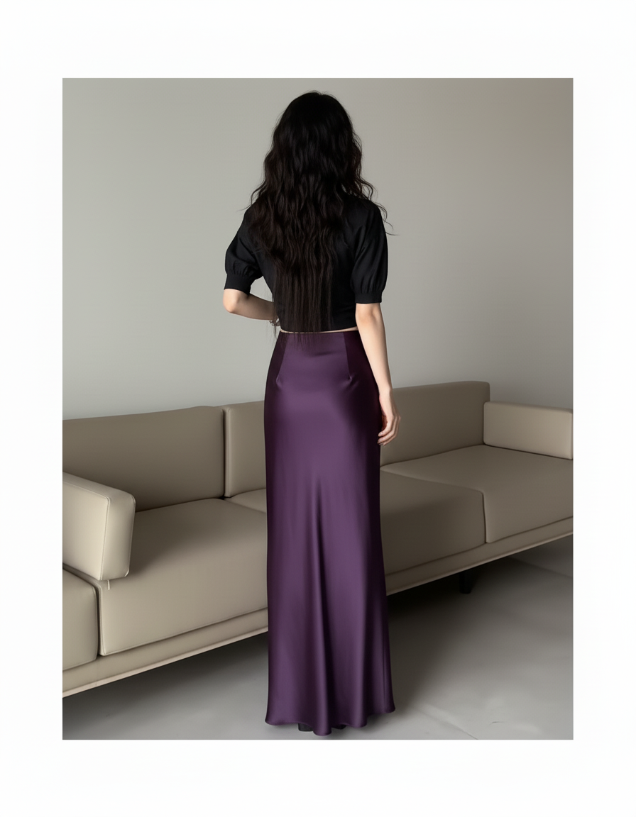 Jupe Longue Pourpre Soie Glacée Fluide