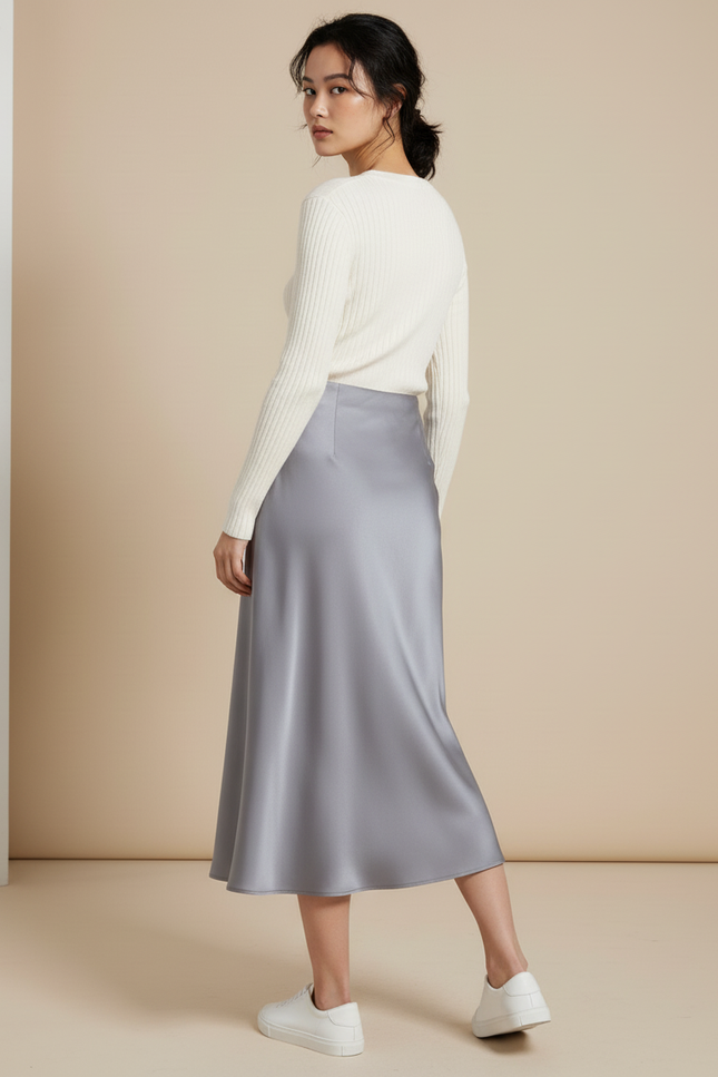 Jupe Longue Grise Satinée Chic