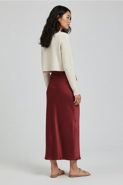 Jupe Longue Bordeaux Satinée Fluide