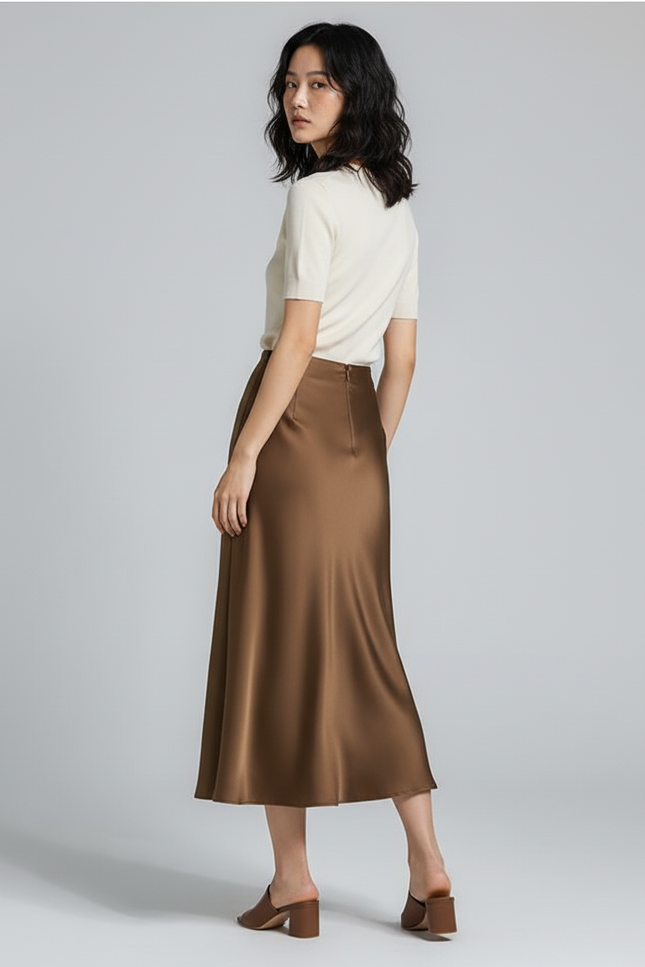 Jupe Longue Satinée Fluide Élégante Tendance Femme