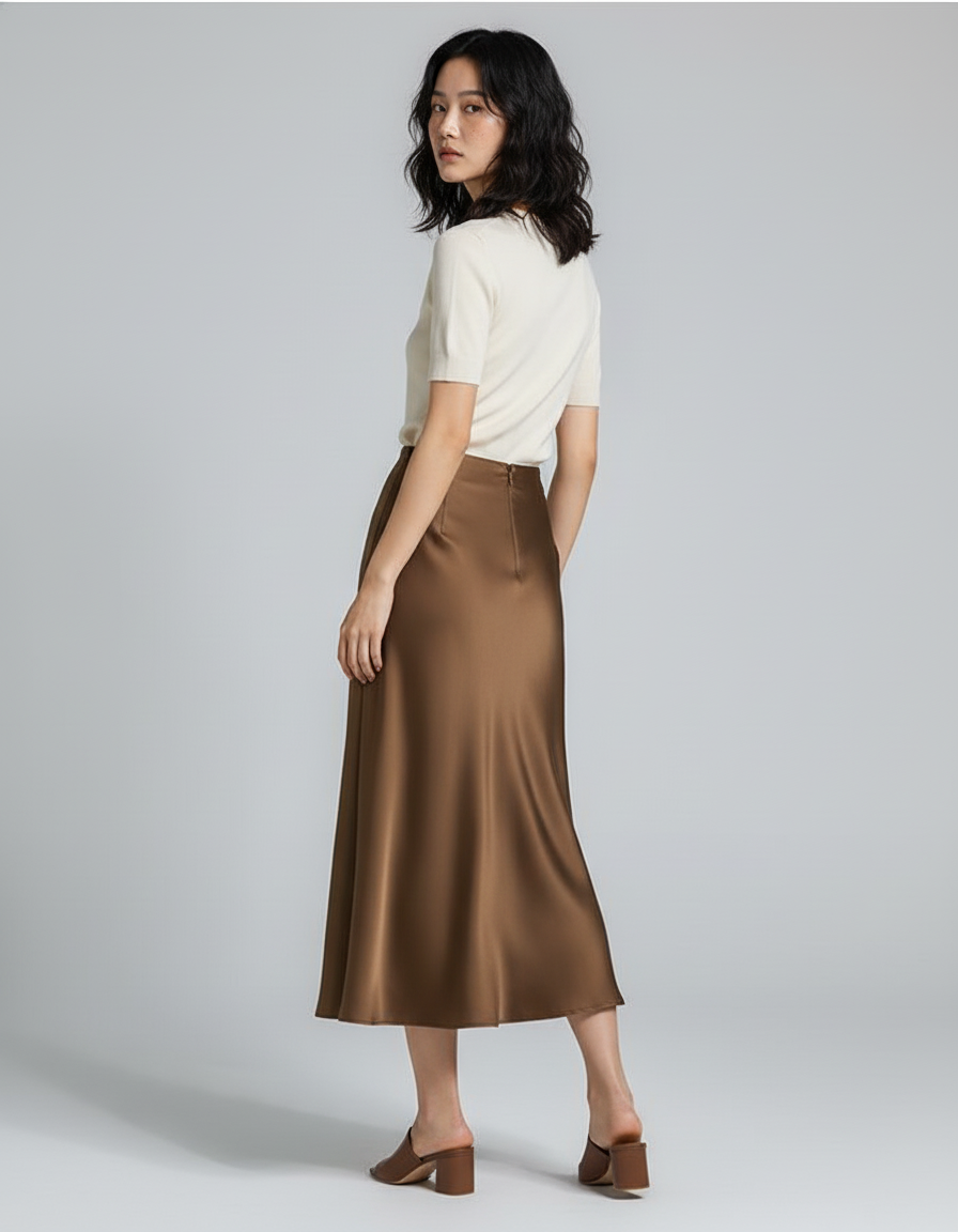 Jupe Longue Satinée Fluide Élégante Tendance Femme