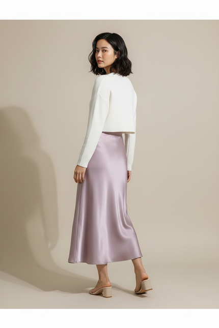 Jupe Longue Mauve Satinée Chic