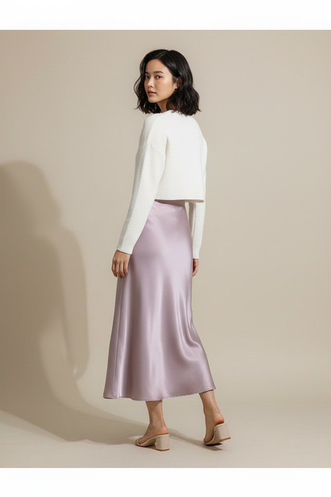 Jupe Longue Mauve Satinée Chic