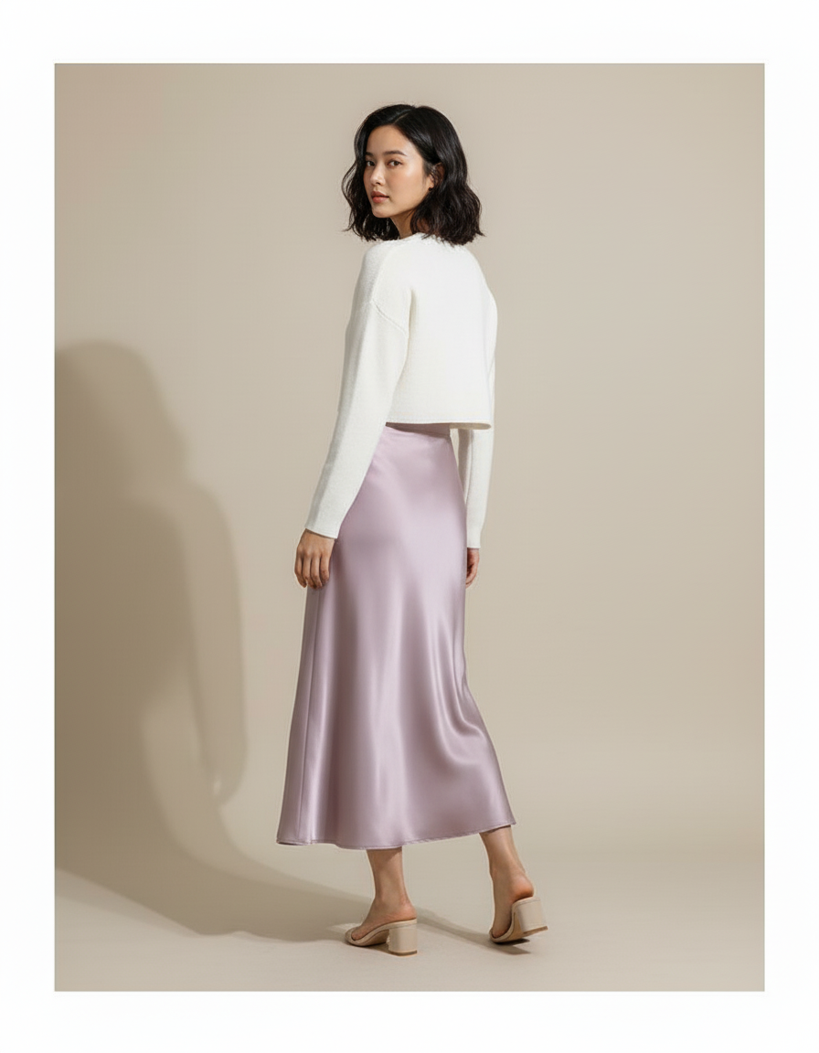 Jupe Longue Mauve Satinée Chic