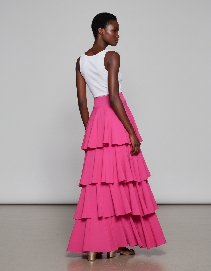 Jupe Longue Rose Fuchsia À Volants Élégante