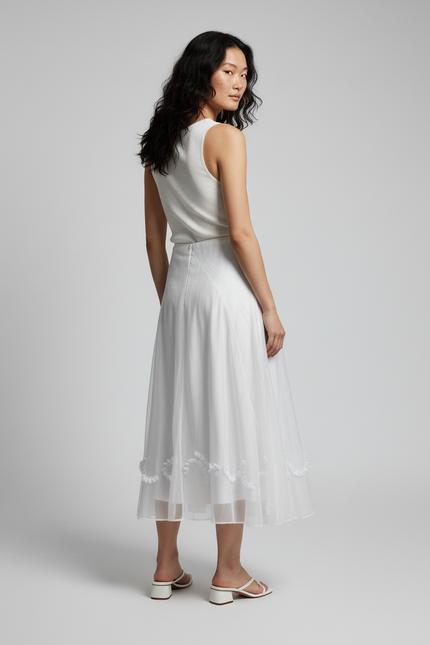 Jupe Longue Blanche Brodée Élégante Chic