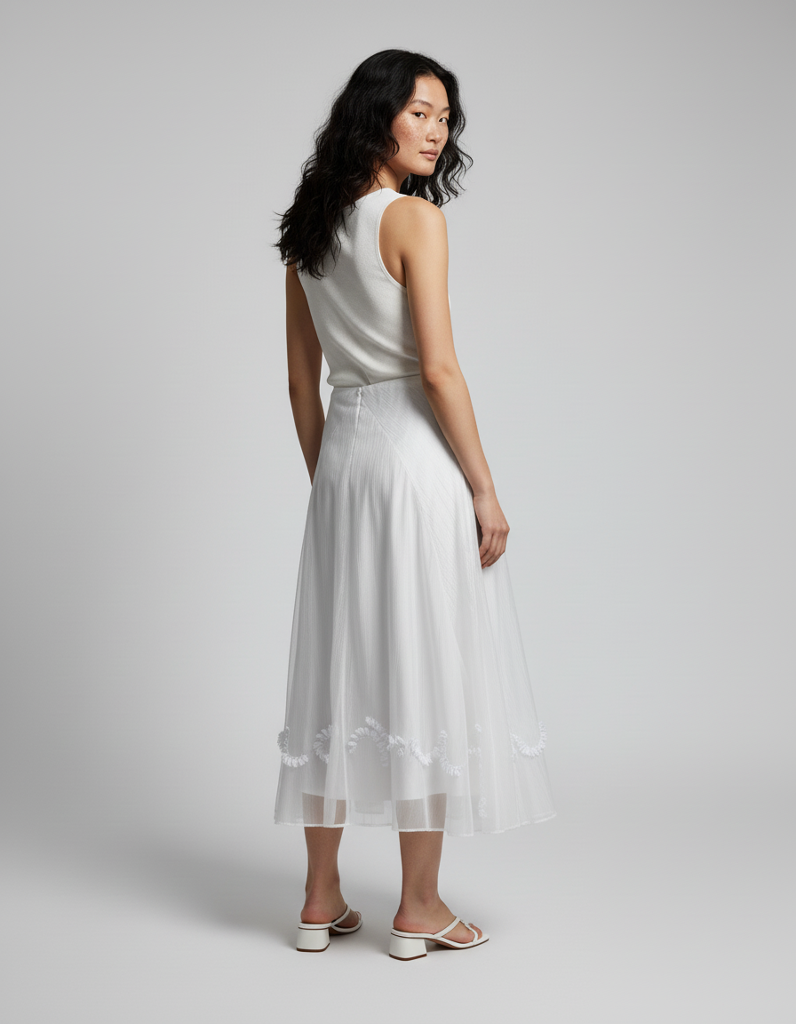 Jupe Longue Blanche Brodée Élégante Chic