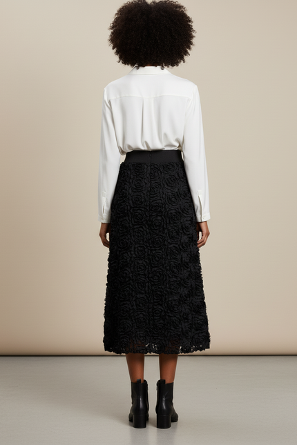 Jupe Longue Brodée Roses Élégante