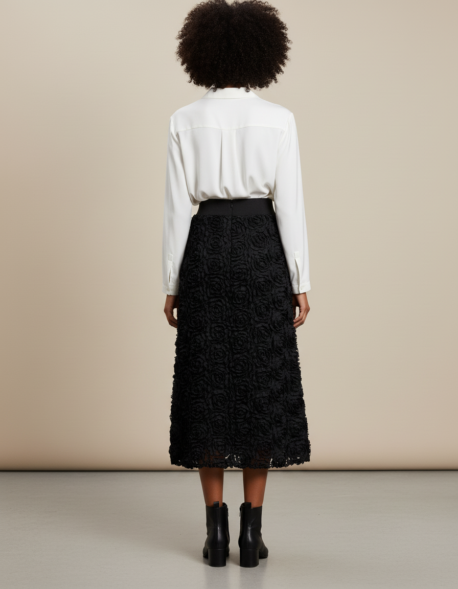 Jupe Longue Brodée Roses Élégante