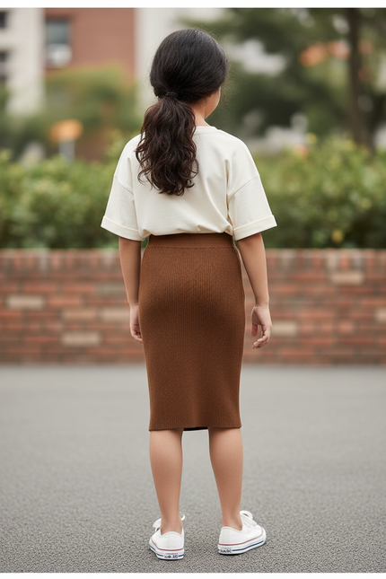 Jupe Longue Marron Côtelée Chic