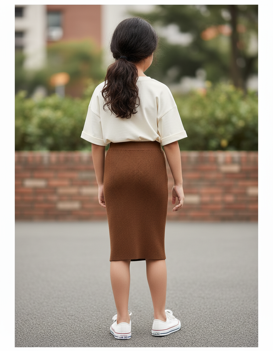 Jupe Longue Marron Côtelée Chic