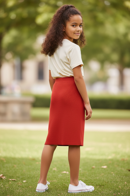 Jupe Longue Rouge Tricotée Décontractée