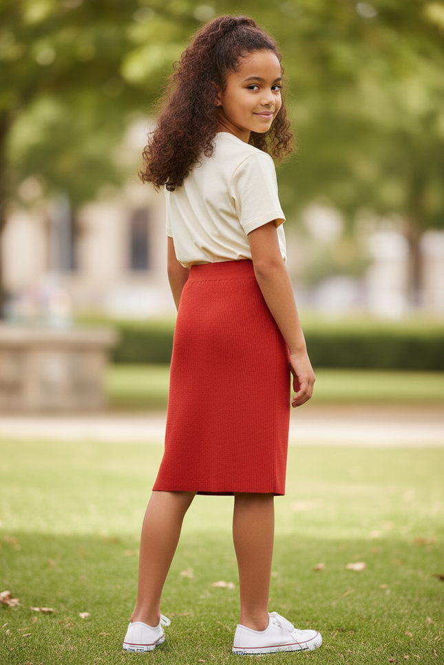 Jupe Longue Rouge Tricotée Décontractée