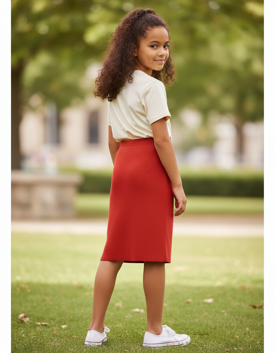 Jupe Longue Rouge Tricotée Décontractée