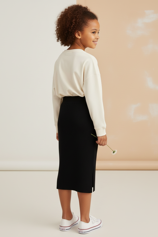Jupe Longue Noire Côtelée Chic
