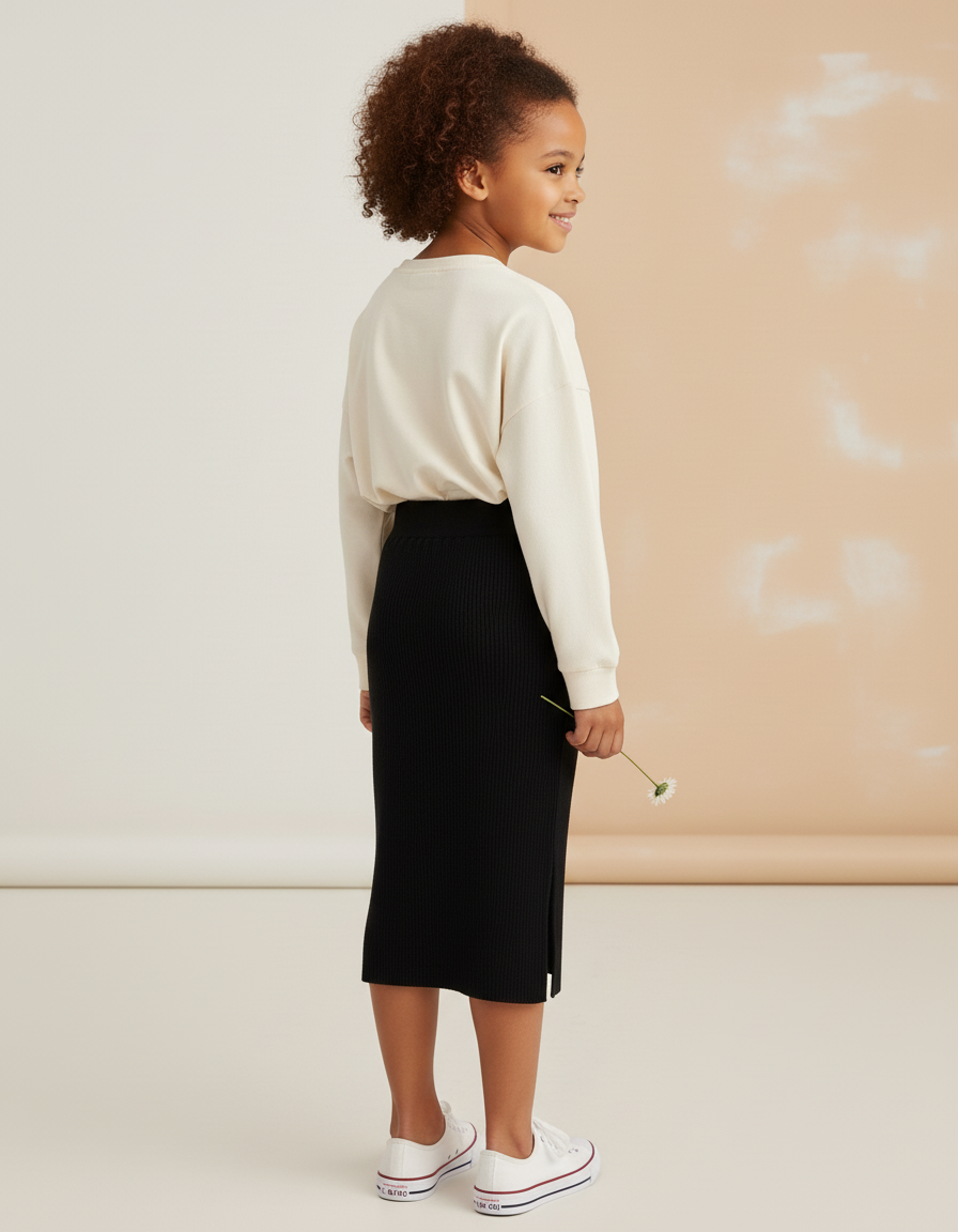 Jupe Longue Noire Côtelée Chic