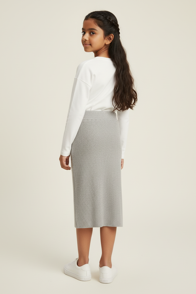 Jupe Longue Grise Côtelée Chic