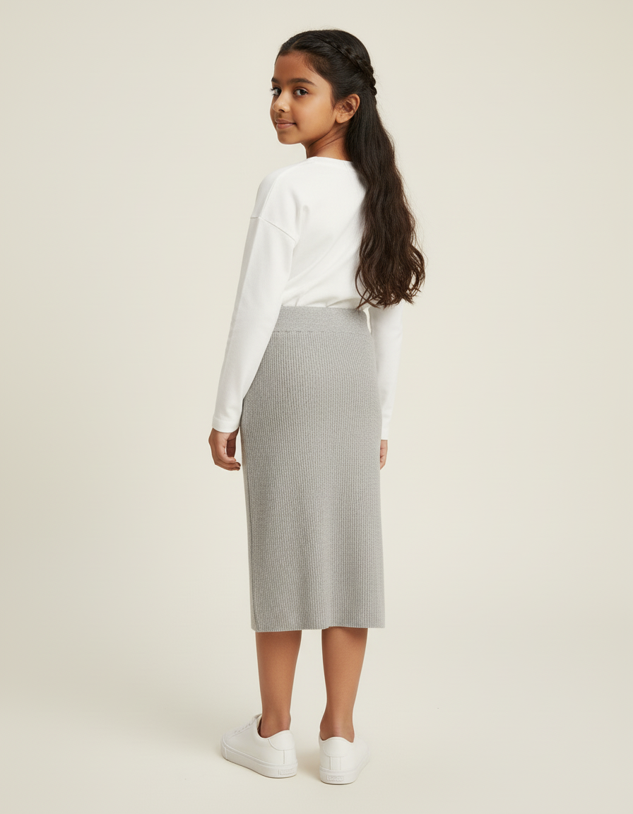 Jupe Longue Grise Côtelée Chic