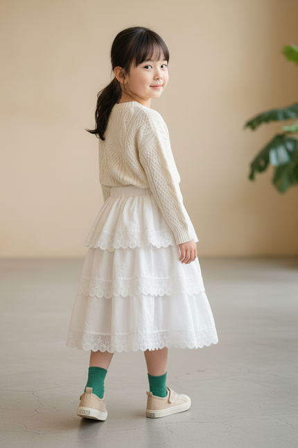 Jupe Longue Blanche À Volants Chic Femme