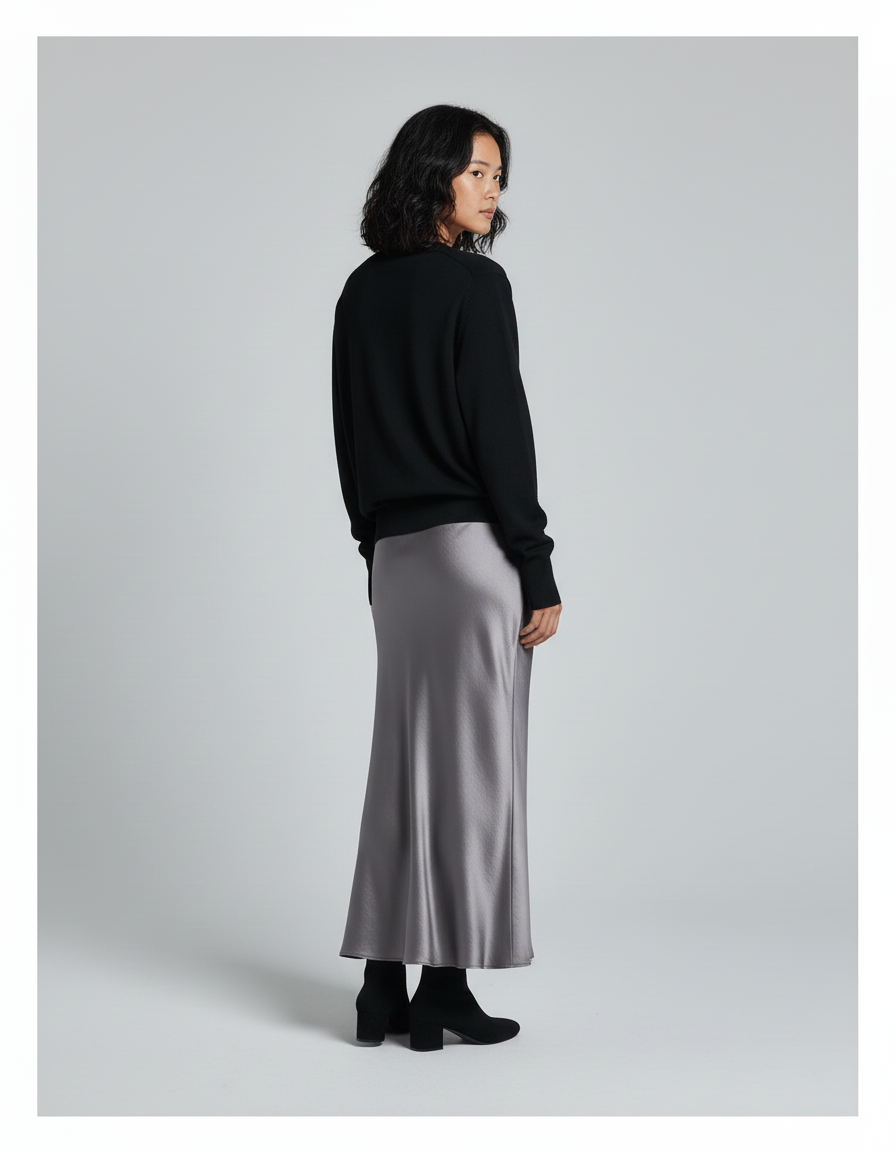 Jupe Longue Grise Satinée Élégante