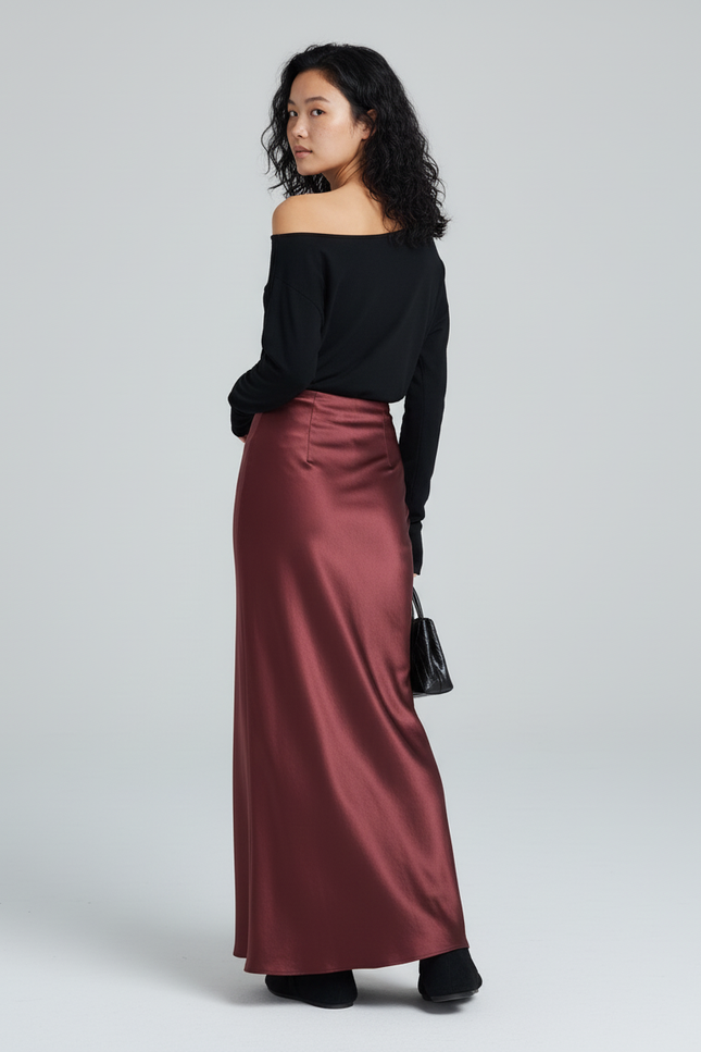 Jupe Longue Satin Fluide Élégante Chic