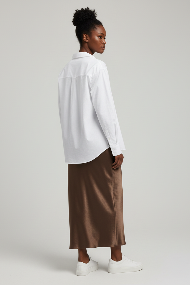 Jupe Longue Satin Marron Élégante