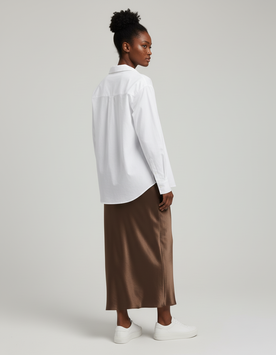 Jupe Longue Satin Marron Élégante