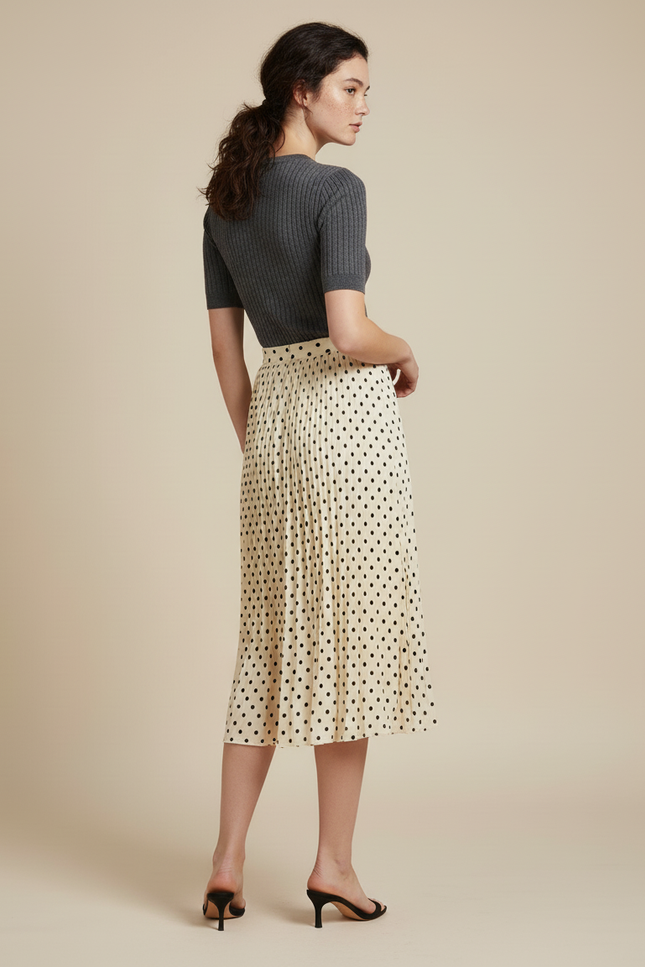 Jupe Longue À Pois Plissée Élégante