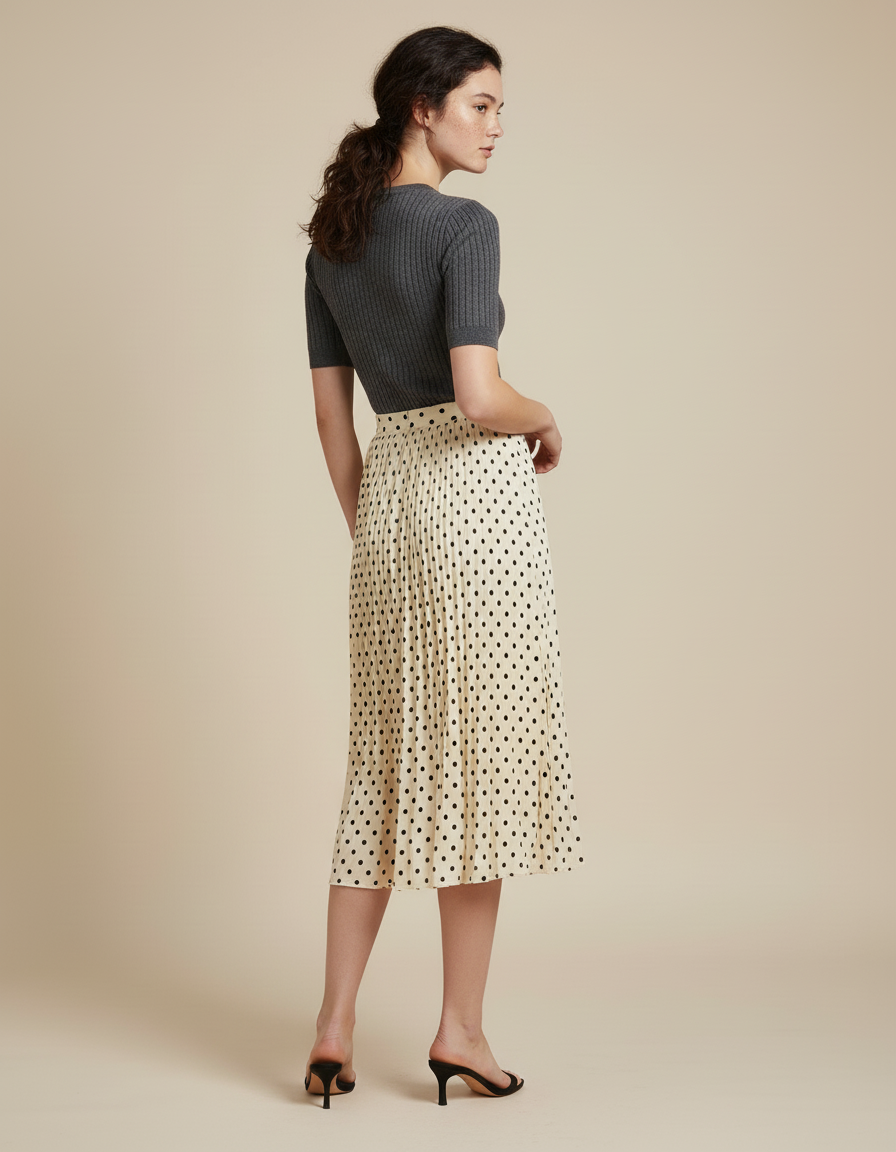 Jupe Longue À Pois Plissée Élégante