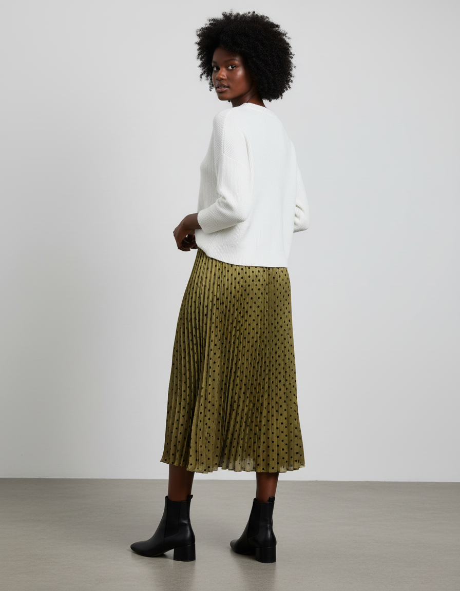 Jupe Longue Plissée À Pois Élégante Tenue