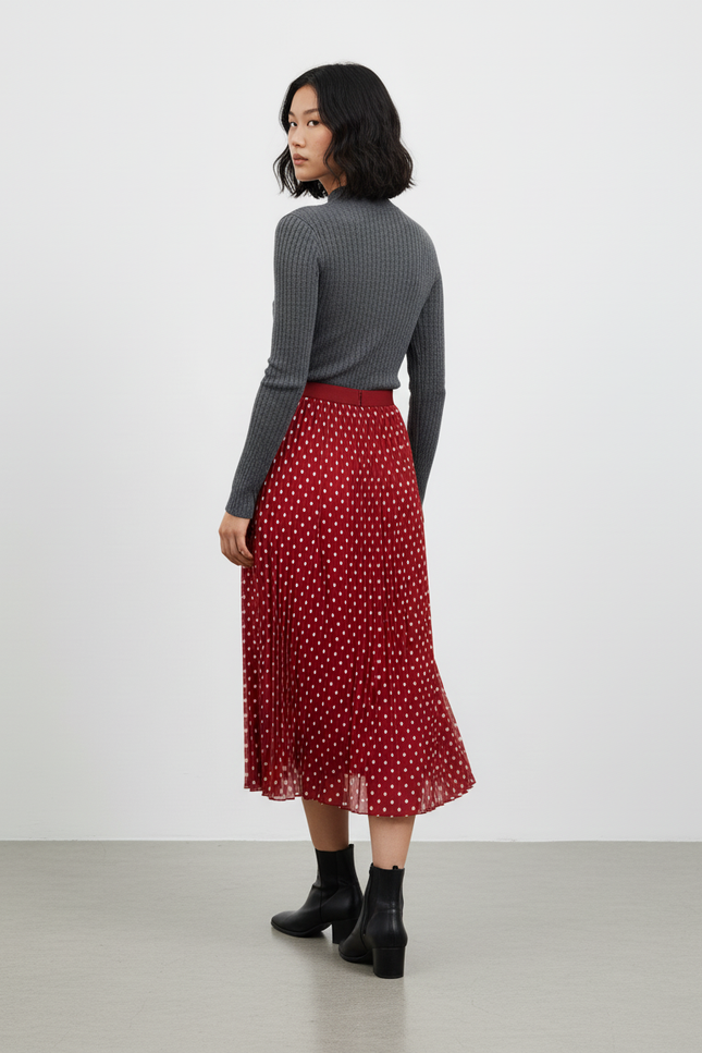 Jupe Longue Rouge Pois Élégante