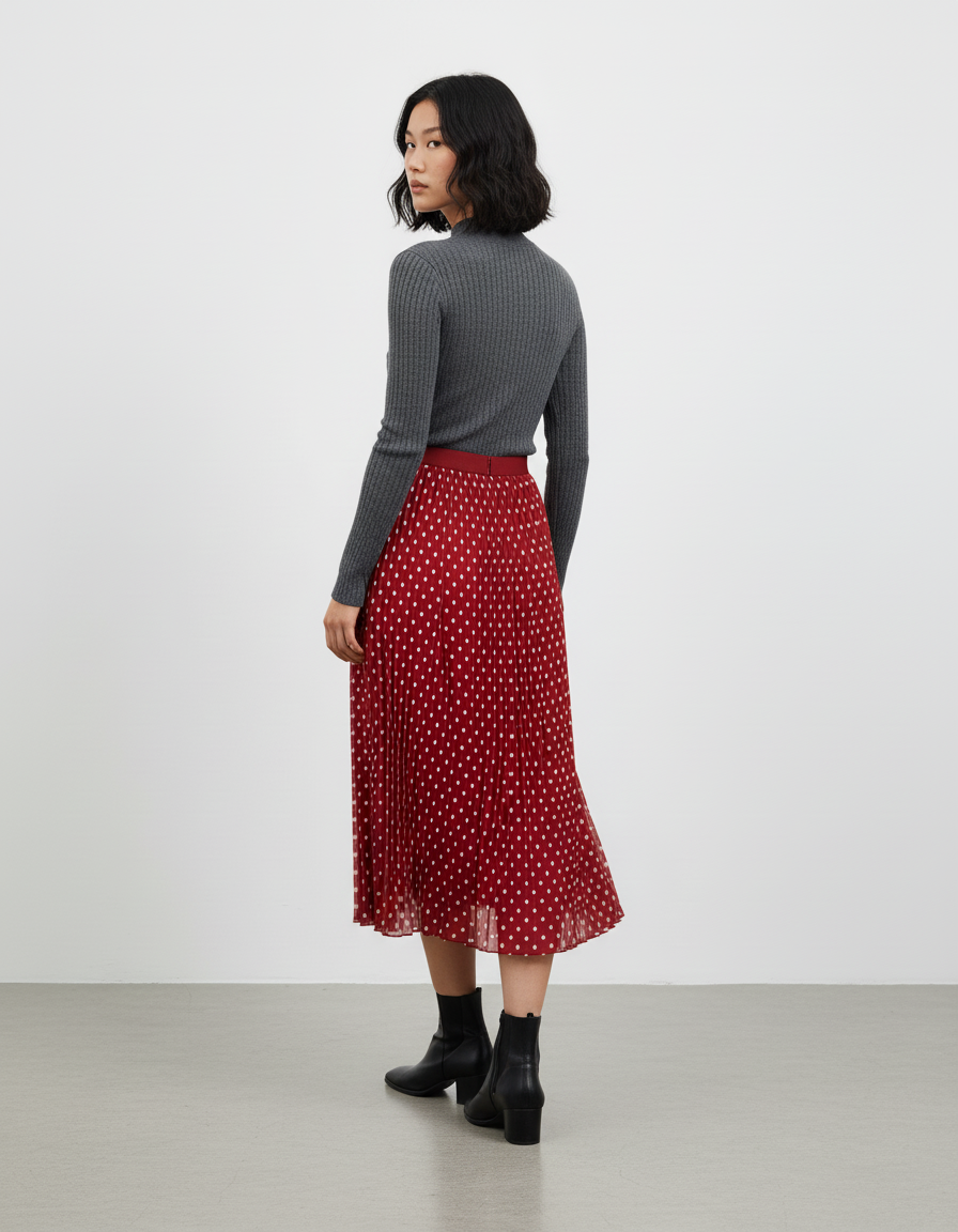 Jupe Longue Rouge Pois Élégante