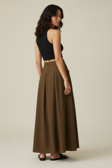 Jupe Longue Plissée Taille Haute Élégante