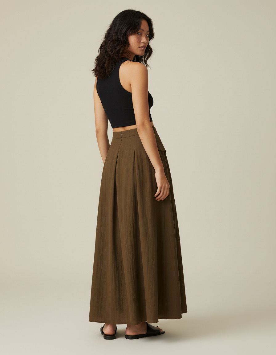 Jupe Longue Plissée Taille Haute Élégante