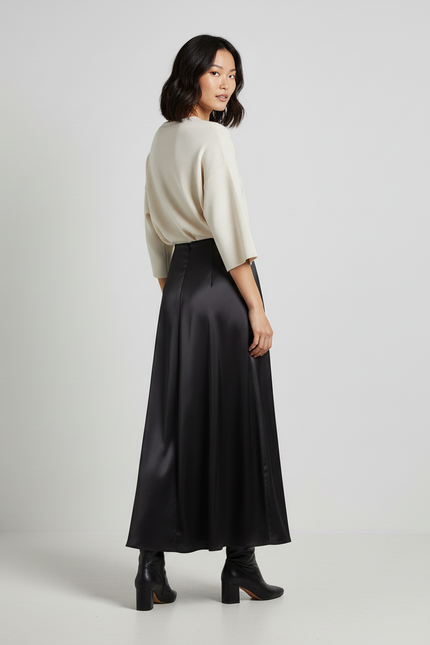 Jupe Longue Noire Fluide Élégante Chic
