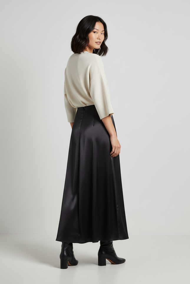 Jupe Longue Noire Fluide Élégante Chic