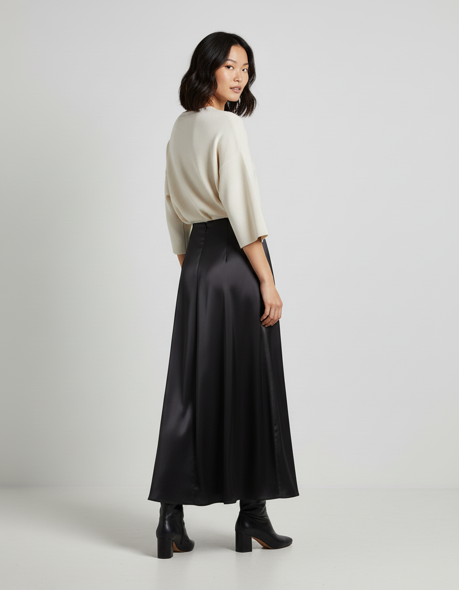 Jupe Longue Noire Fluide Élégante Chic