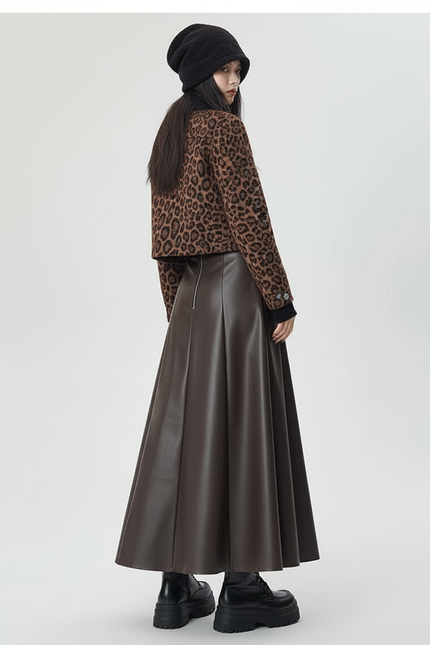 Jupe Longue Simili Cuir Marron