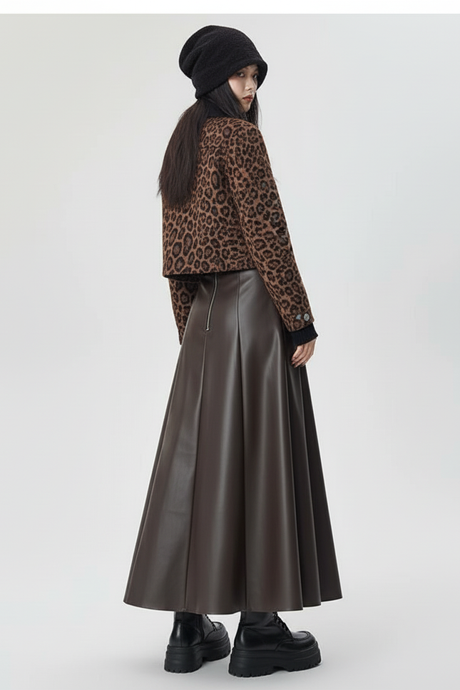 Jupe Longue Simili Cuir Marron