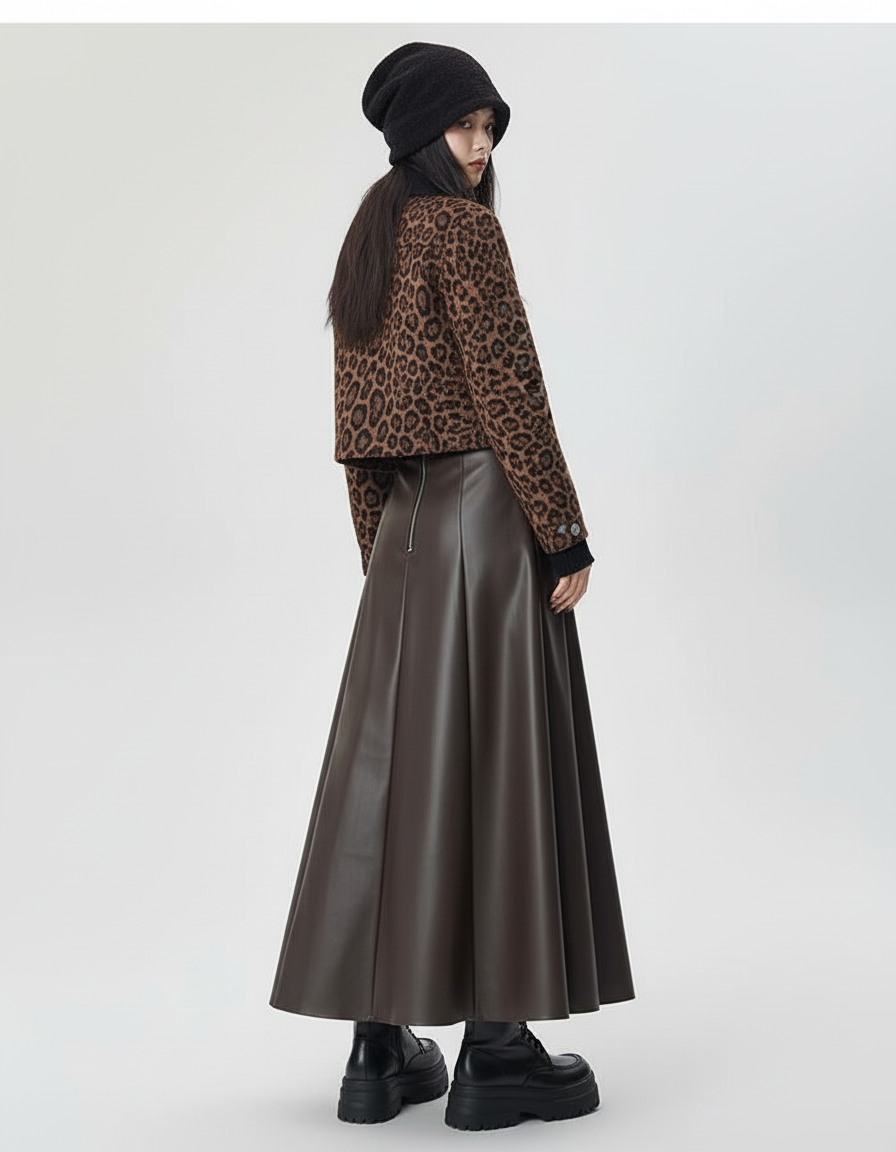 Jupe Longue Simili Cuir Marron