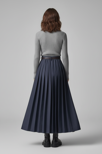 Jupe Longue Bleu Marine Plissée Élégante