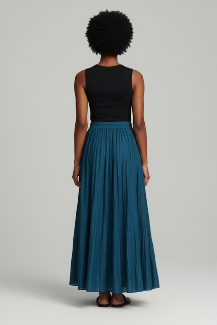 Jupe Longue Plissée Bleu Canard
