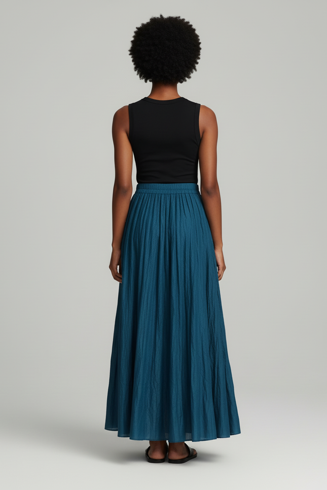 Jupe Longue Plissée Bleu Canard