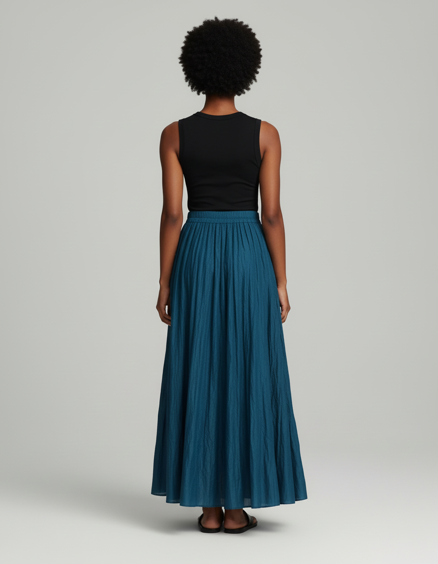 Jupe Longue Plissée Bleu Canard