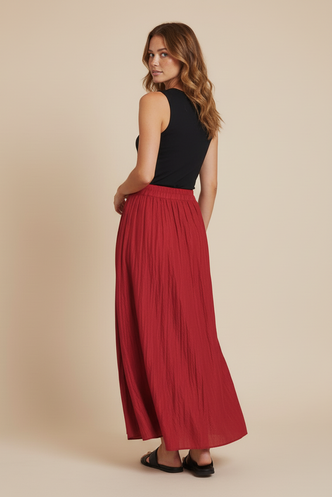 Jupe Longue Rouge Plissée Fluide