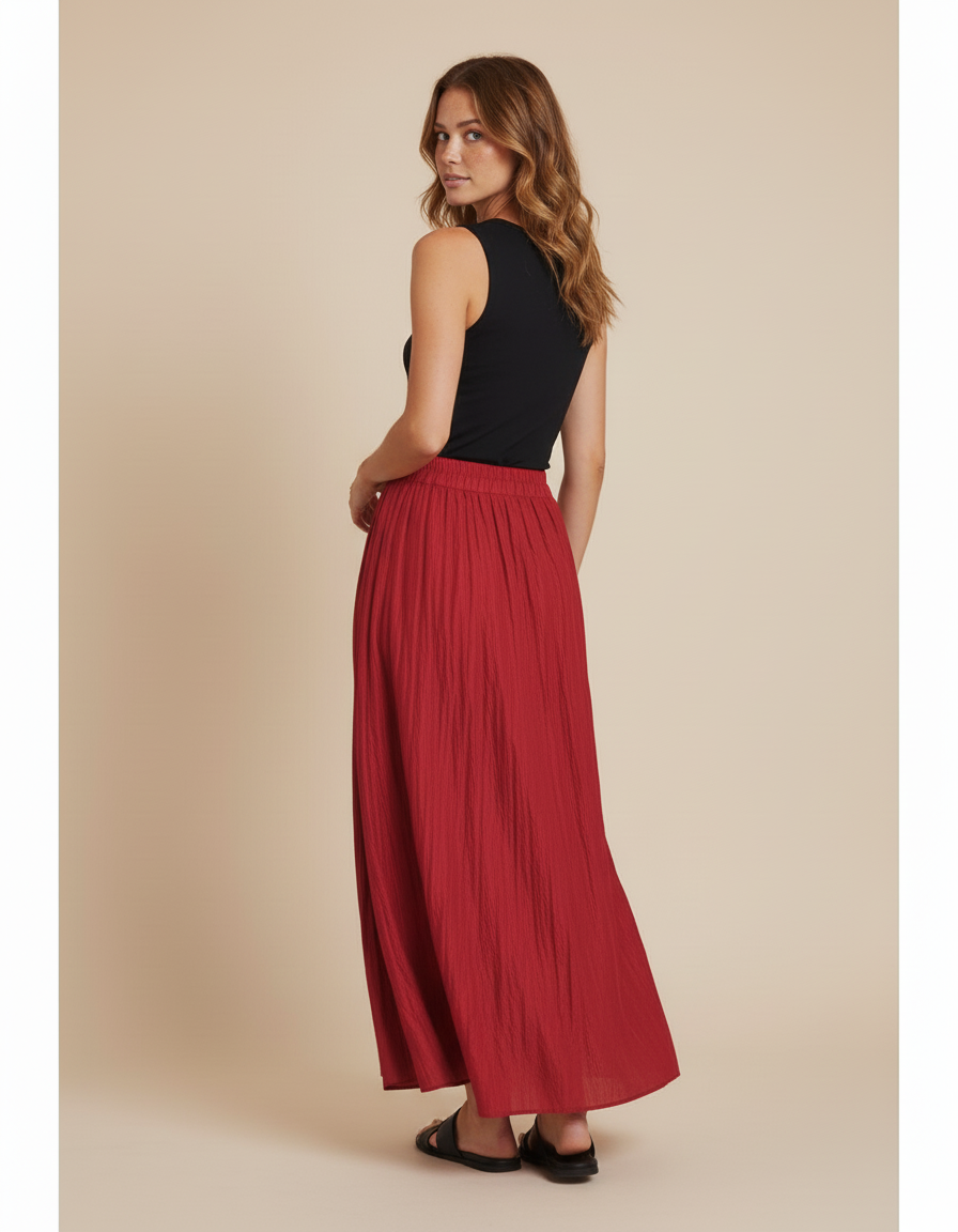 Jupe Longue Rouge Plissée Fluide